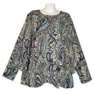 J Jill Womens Size Large Top Layered Paisley Blouse Colorful Flowy Artsy Boho